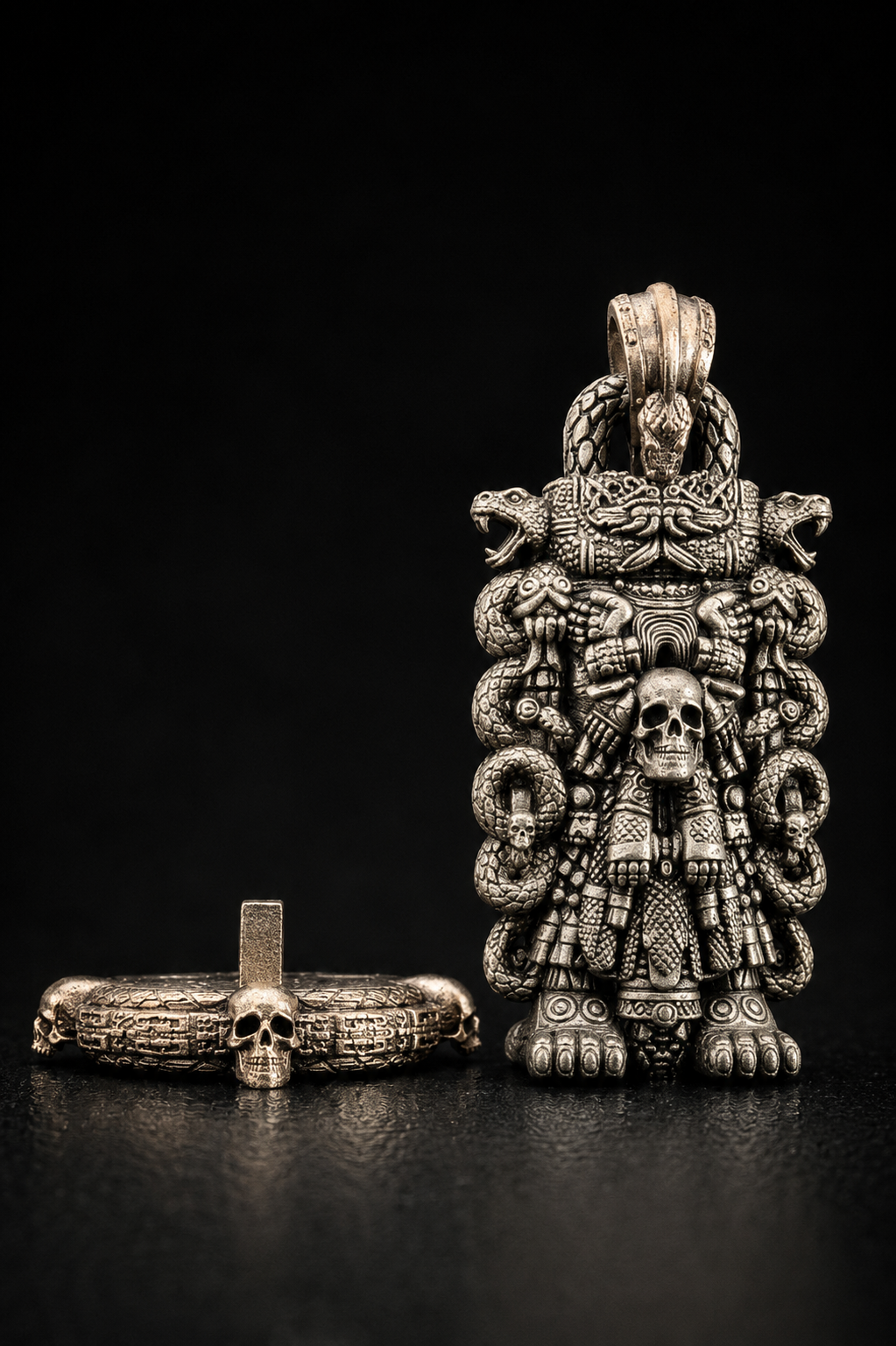 Coatlicue Statue Pendant | White Bronze & Bronze