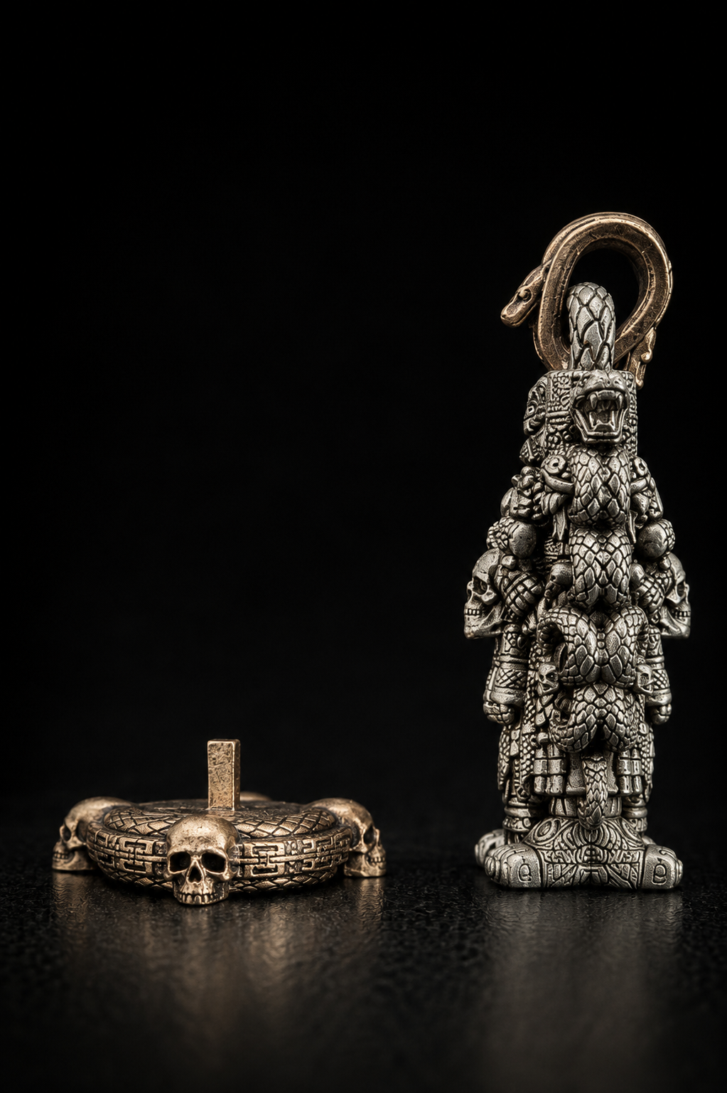 Coatlicue Statue Pendant | White Bronze & Bronze