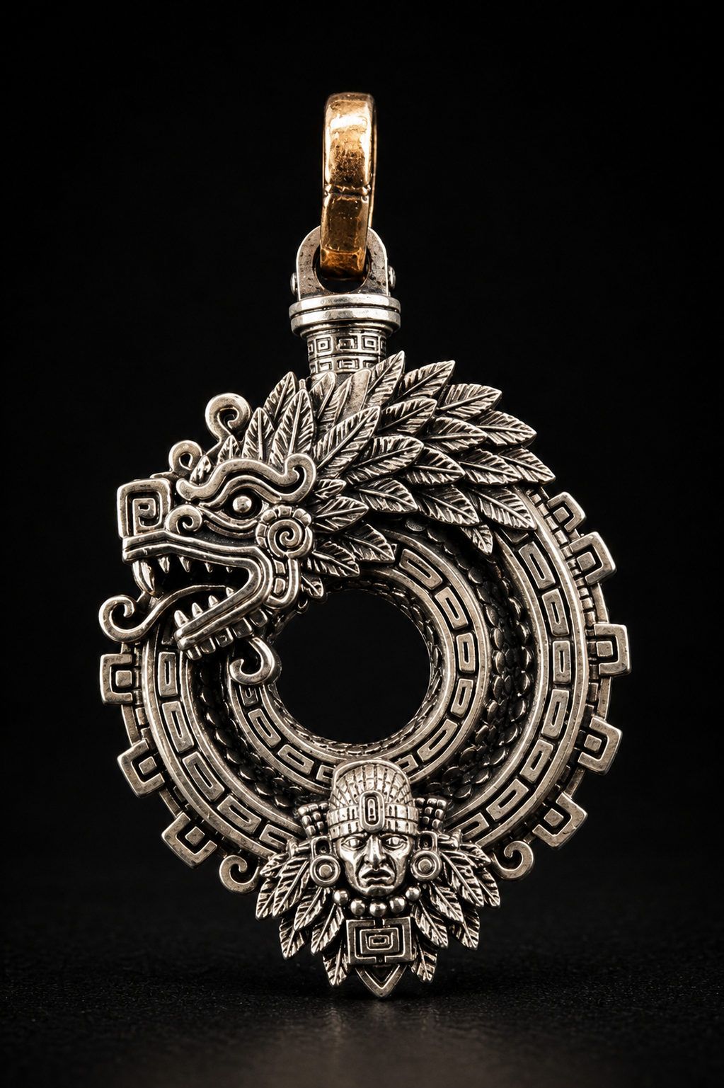 Quetzalcoatl Pendant | White Bronze & Bronze