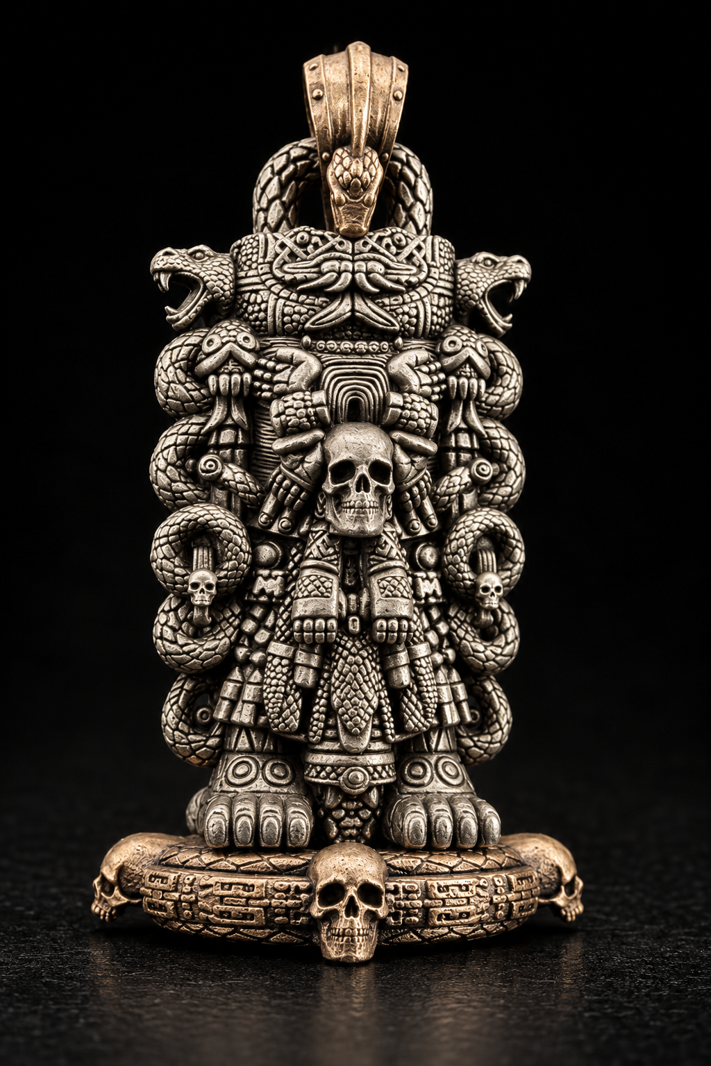 Coatlicue Statue Pendant | White Bronze & Bronze
